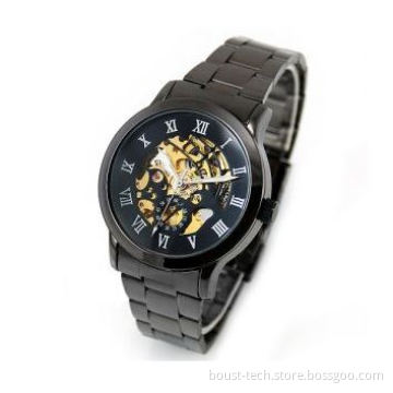 Boust New Titanium Stainless Steel Black Automatic Skeleton Mechanical Mens Watch Bst-Aauk